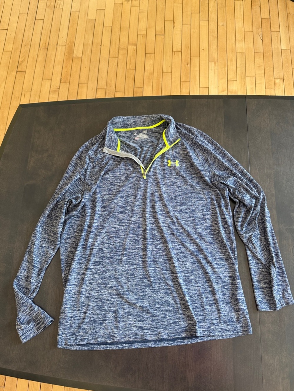 Under Armour Men’s Navy Heathered Quarter-Zip with Neon Yellow Trim